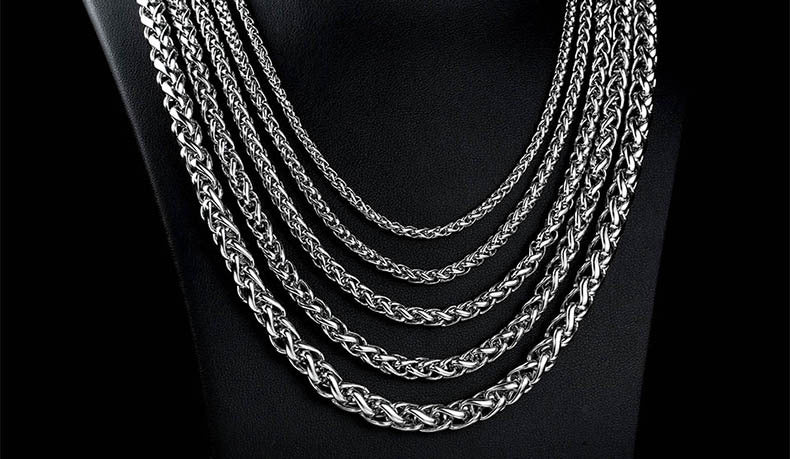 Basic Punk Stainless Steel Single Link Wheat Chain Necklace for Men Women