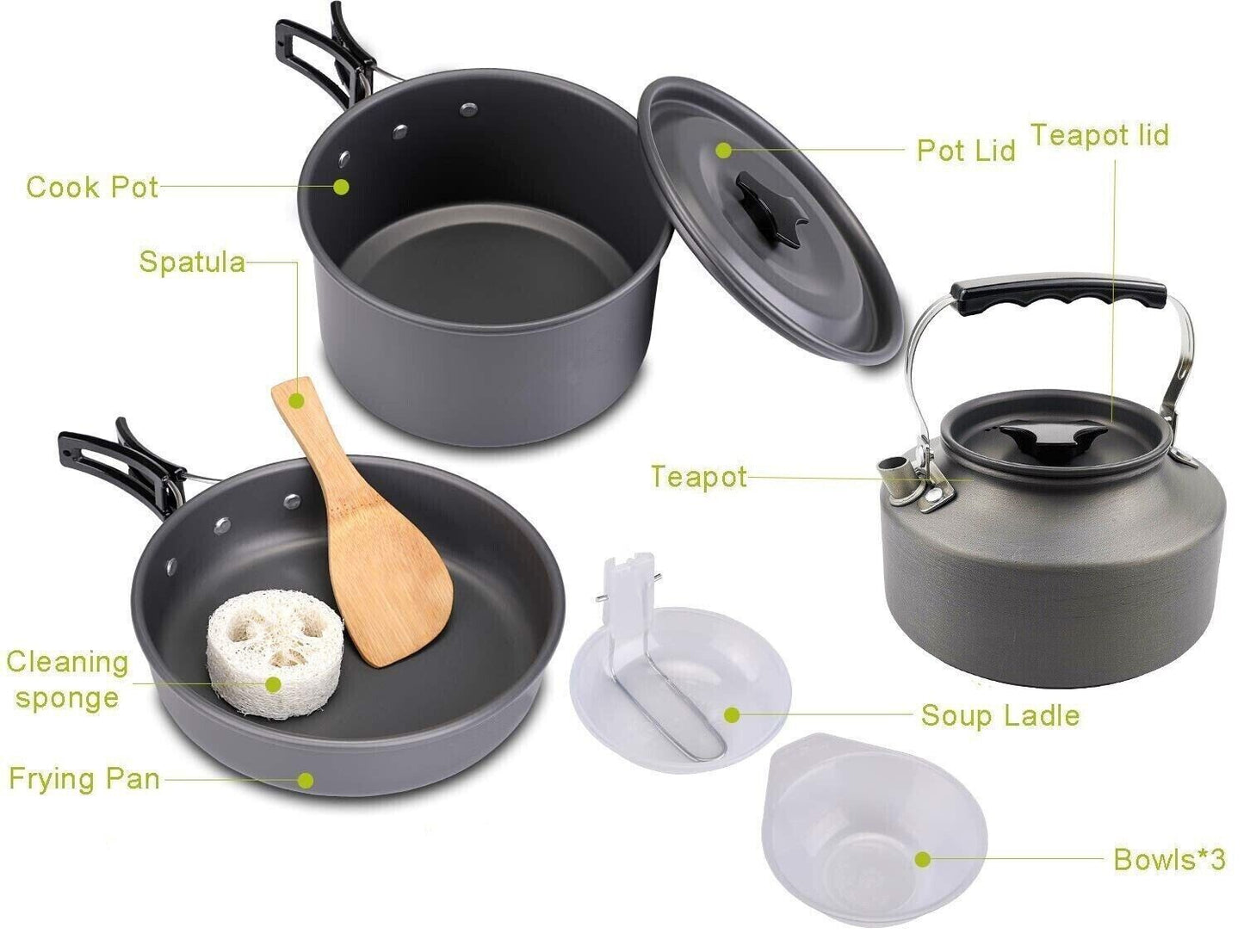 Cookware Burning Kettle Portable Cutlery Camping Gear Outdoor Pots and Pans Set