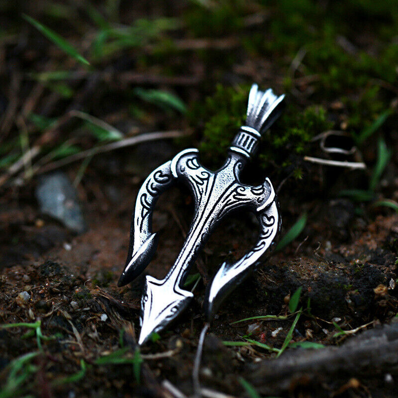 Cool Retro Punk Vintage Wolf Totem Valknut Pendant Biker Titanium Steel Necklace
