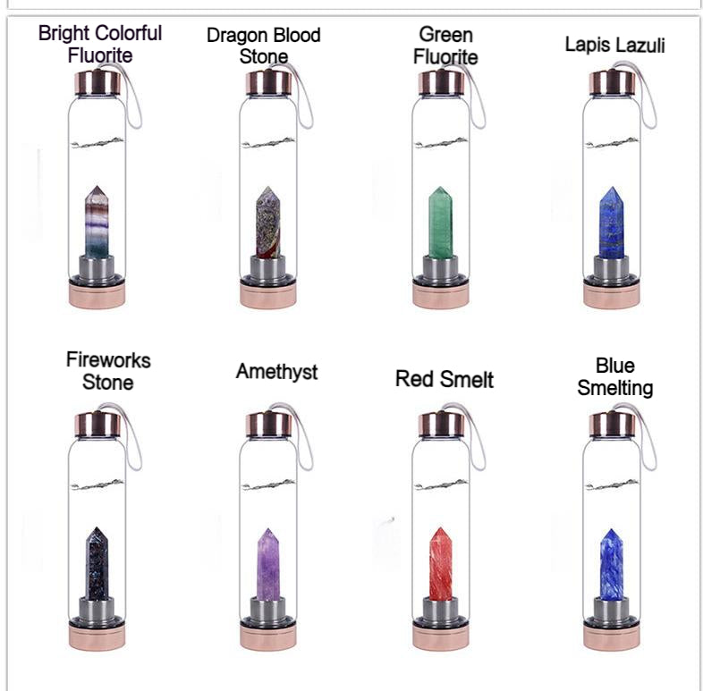 Fashion Colorful Energy Crystal Stone Hexagon Column Glass Water Bottle Gift