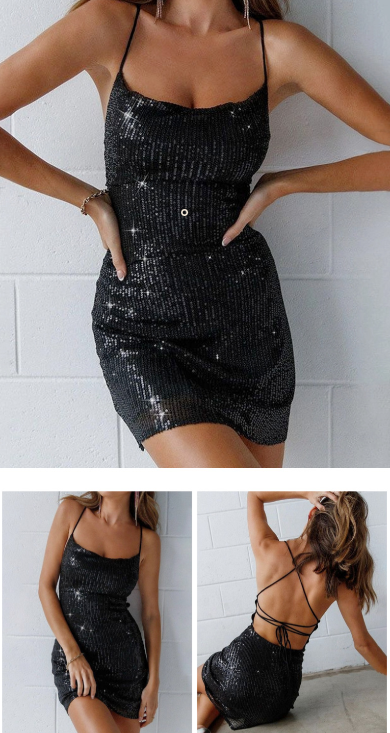 Women Fashion Soft Nightdress Erotic Backless Party Club Prom Glitter Sexy Sequin Bodycon Halter Dress
