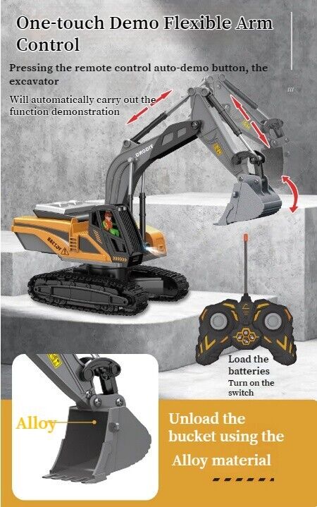 8CH Alloy Remote Control Excavator Dump Truck Boys Engineering Car Toy Xmas Gift
