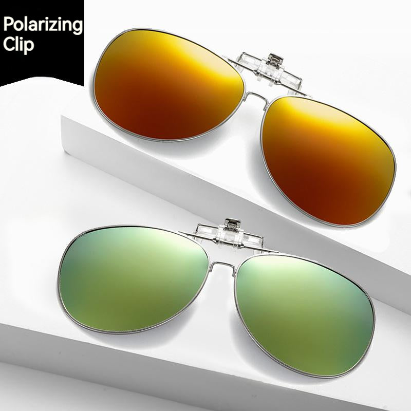 Unisex Polarized Flip-up Toad Style Metal Frame Sunglasses Clip-on Night Vision