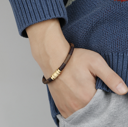 Fashion Men Women Three Laps PU Titanium Steel Bracelet Wristband Bangle Punk 1pc