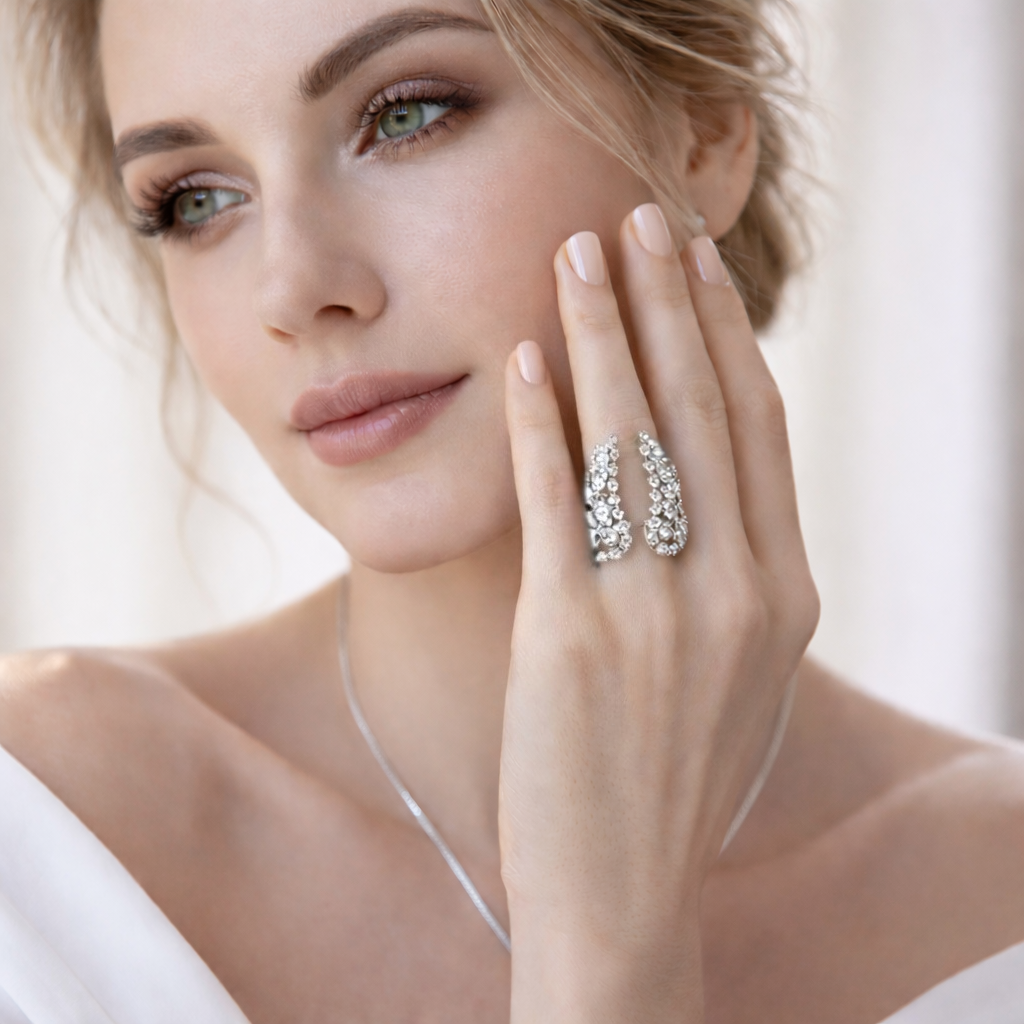 Women Sparkly Angel Wing Open Ring CZ Crystal Alloy Adjustable Rings Jewellery # R198