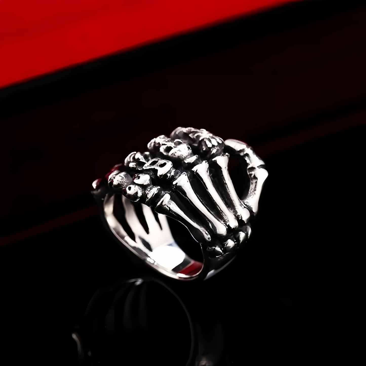Men's Punk Skeleton Hand Skull Ring Rock Biker Vintage Silver Plated Gothic Band # R160
