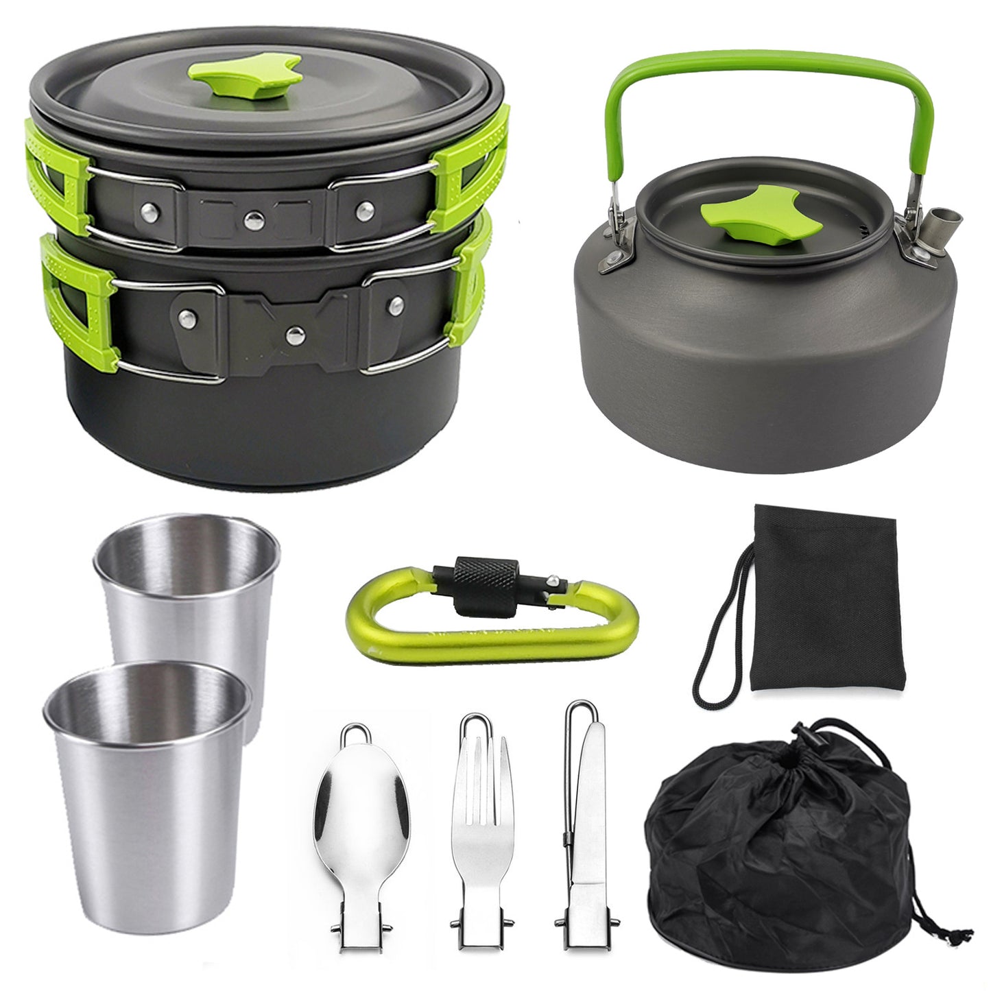 Outdoor Camping Cookware Set Hiking Cooking Portable Pot Pan Teapot 2-3 Persons