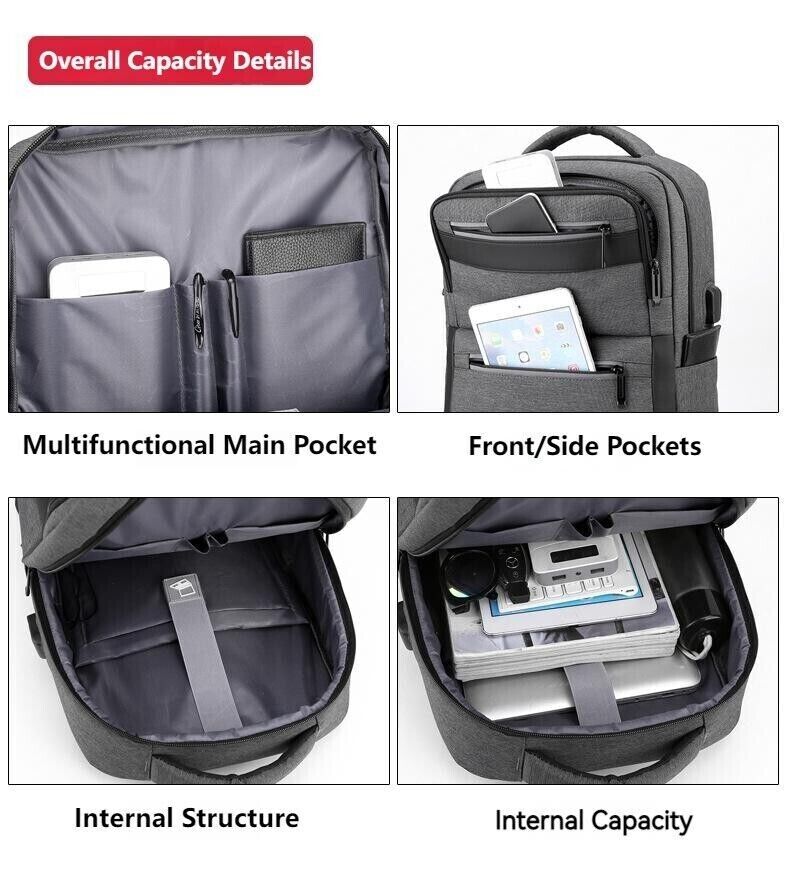 Unisex Waterproof Double Shoulder Backpack USB Sports Travel Bag Laptop Bag