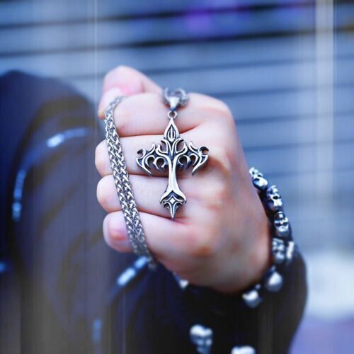 Unisex Mix Theme Retro Flame Cross Titanium Steel Pendant Simple Fashion Necklace