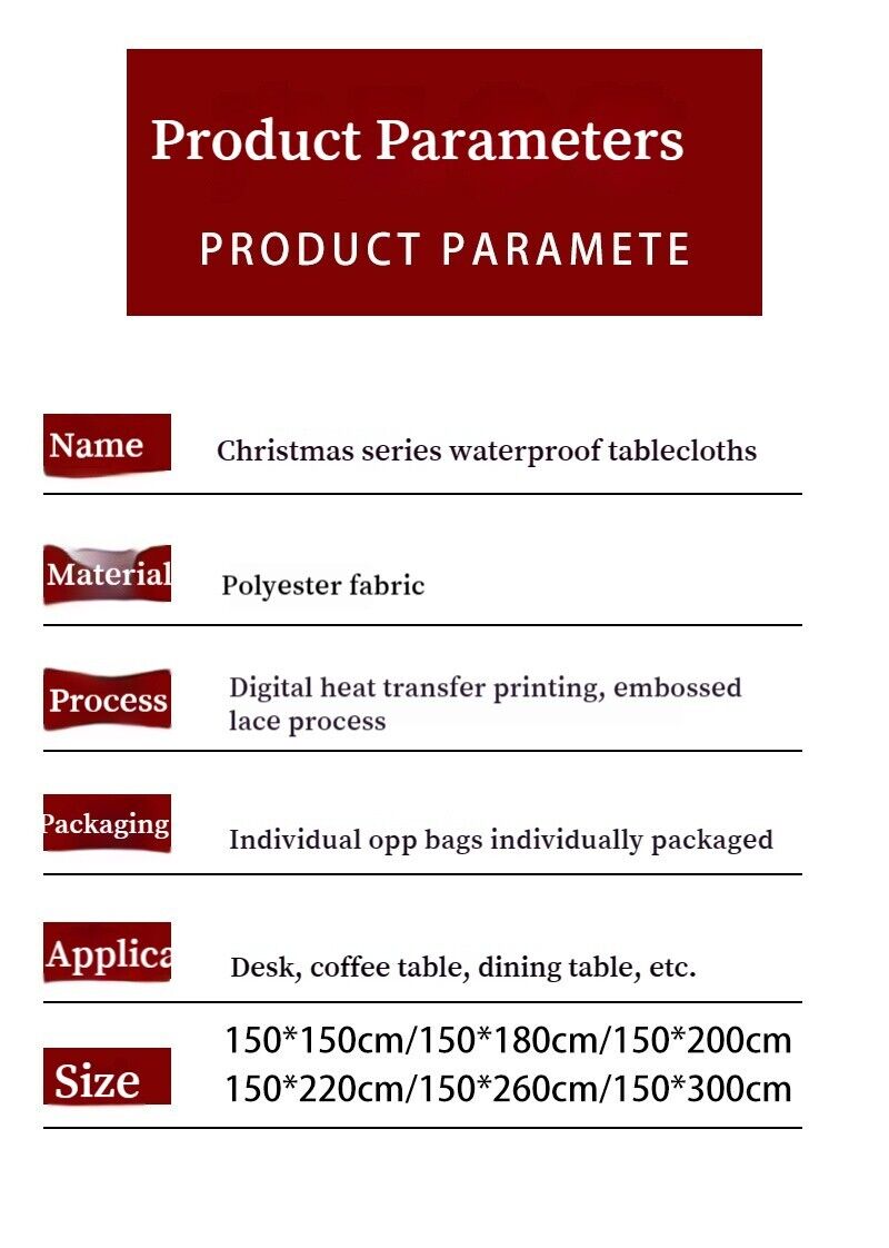 Christmas Tablecloth Table Rectangle Cover Xmas Party Waterproof Decoration