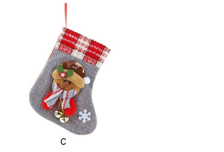 Burlap Christmas Stocking With bells Santa Claus Present Bag Xmas Party Decor