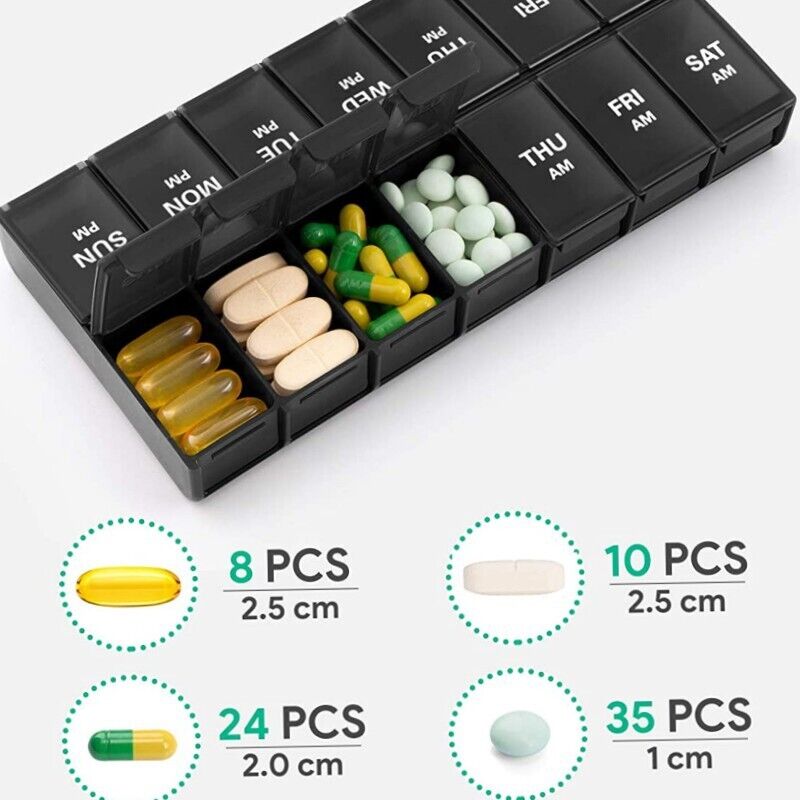 Double Row Fixed 14 Compartments Medicine Box Mini Travel Loaded Tablets Storage