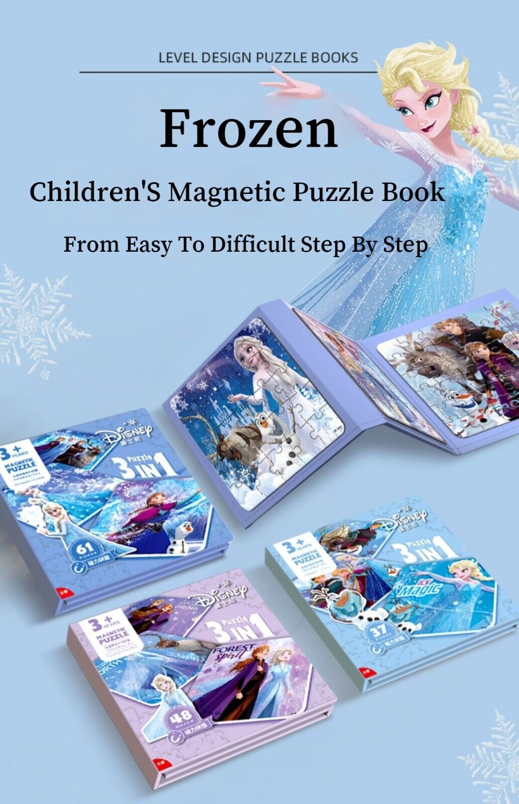 3 In 1 Children Puzzle Ice Elsa Princess Toddler Magnetic Game Elsa Girl Toys