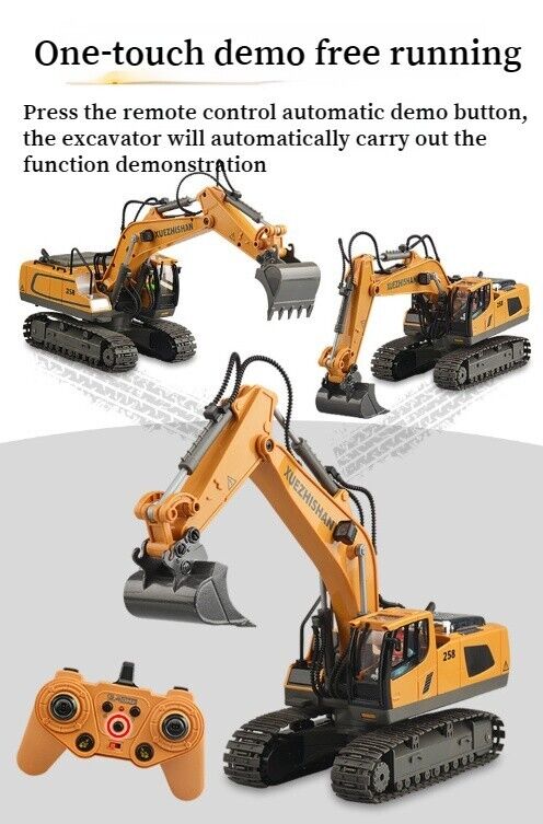 Grey Alloy Remote Control Excavator 11 Channel Crawler Boys Engineering Toys