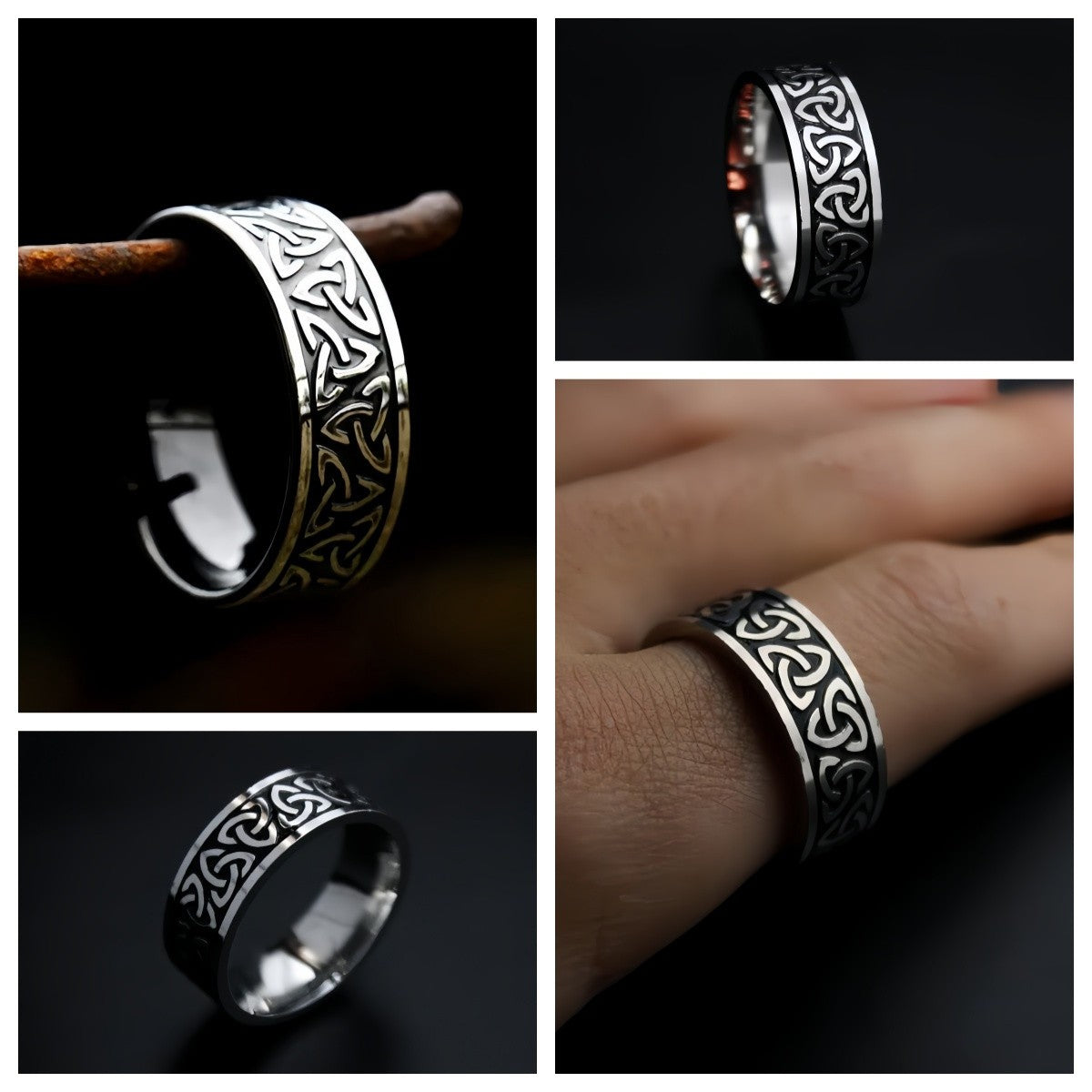 Men Viking-Inspired Celtic Trinity Knot Ring Band Symbol of Protection & Loyalty R292