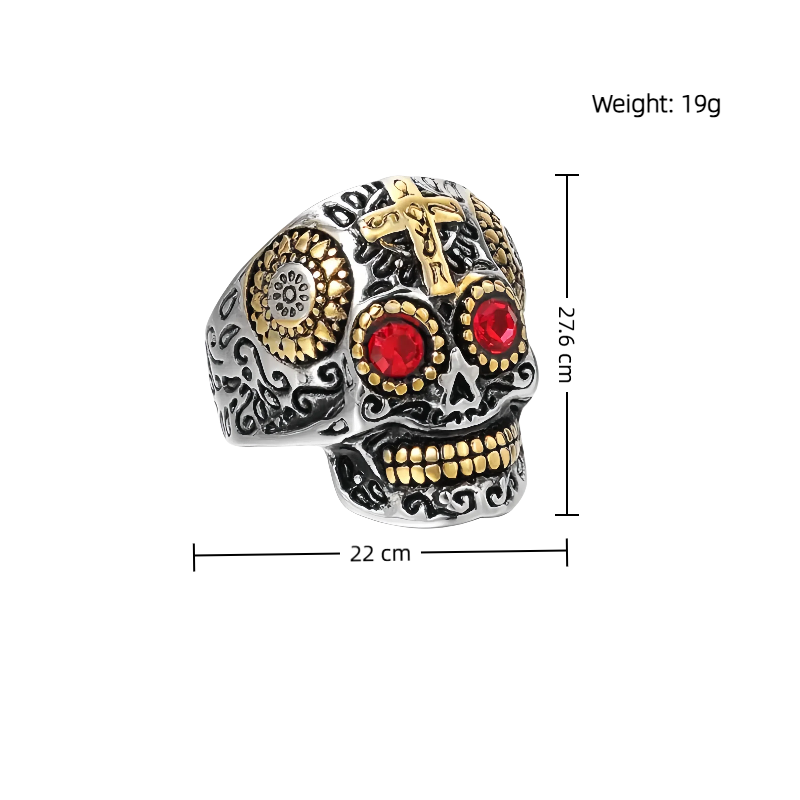 Men Individuality Amulet Stone Strength Edgy Cross Craft Totem Skull Biker Rings # R260