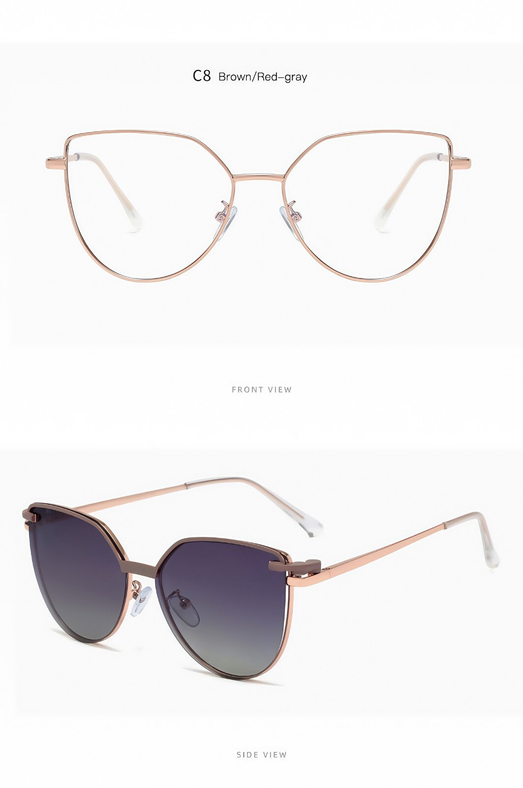 Women Cat Eye 2-in-1 Anti Blue Light UV400 Magnetic Clip-On Polarized Sunglasses # 95802