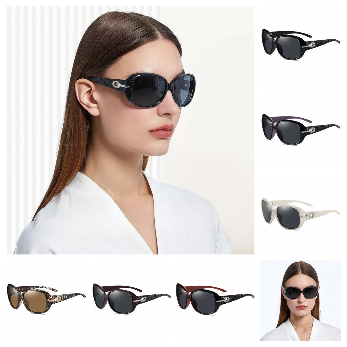 Women Diamond-Inspired Arms Anti-UV400 Polarized Sunglasses Travel Driving Beach # ST2012
