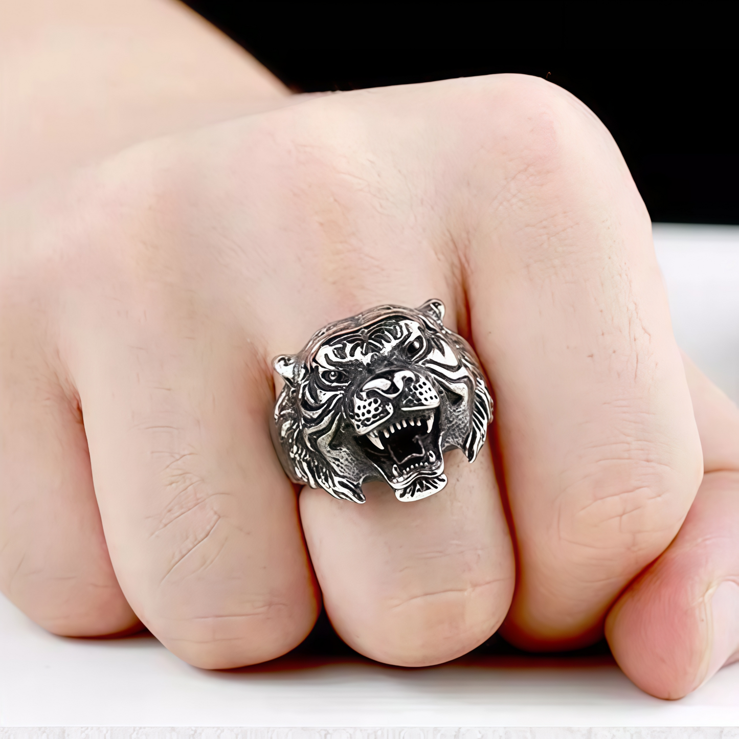 Men Tiger Head Symbol of Courage Leadership Wealth Strength Animal Engraved Ring # R31