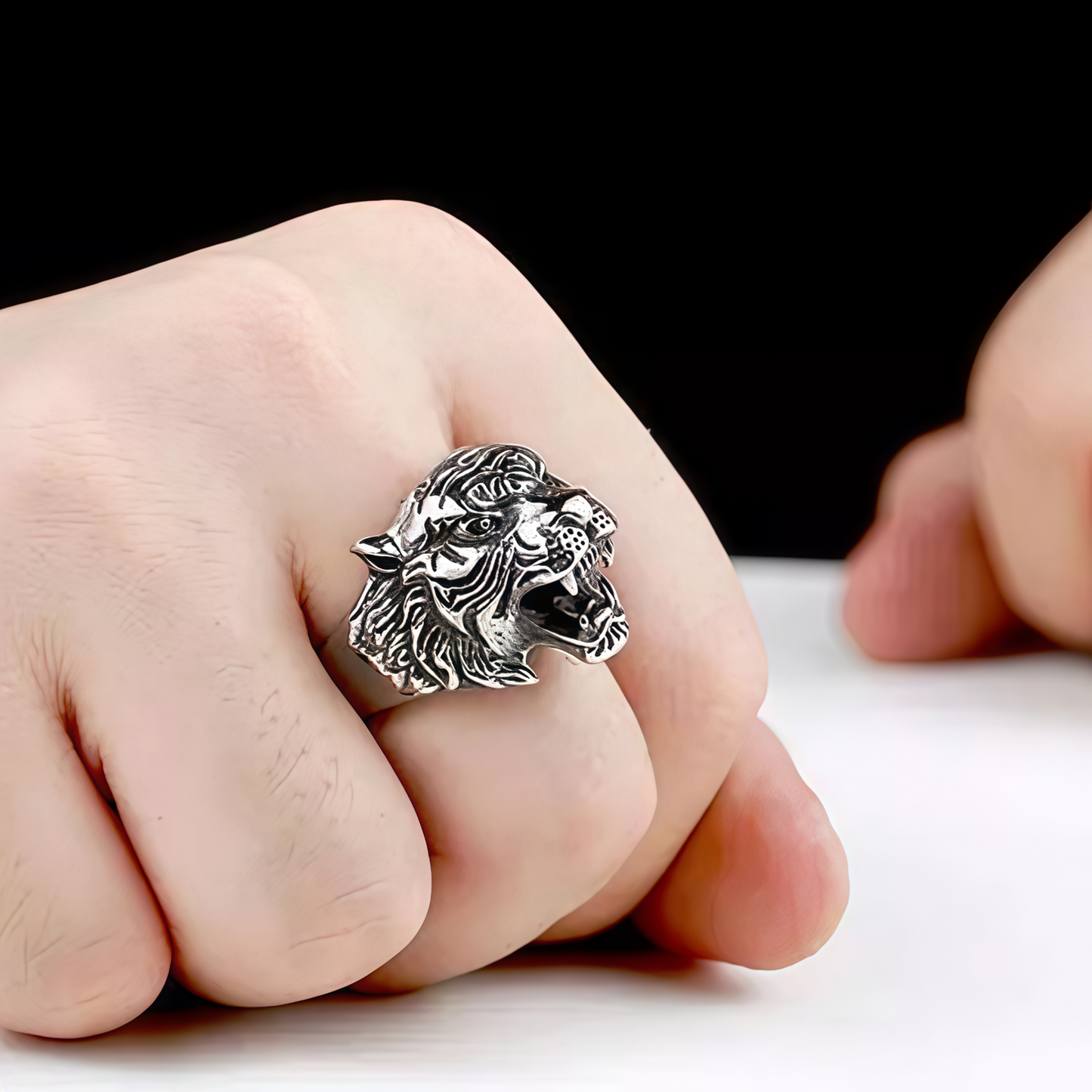 Men Tiger Head Symbol of Courage Leadership Wealth Strength Animal Engraved Ring # R31