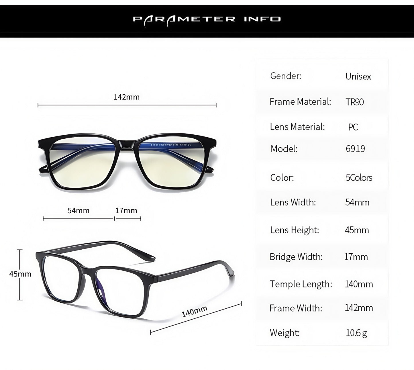 Men's Anti-Blue Light Glasses Lightweight Frame Eye Strain Relief Office & Daily # 6919