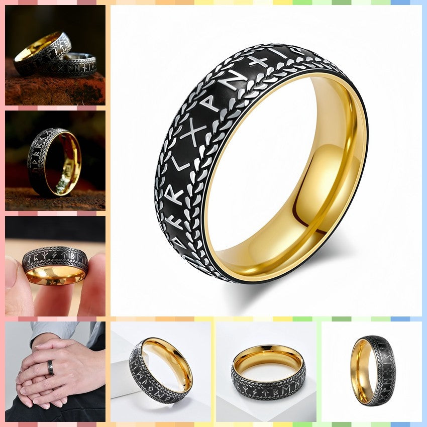 Men Norse Viking Rune Ring Engraved Protective Amulet Ancient Power Nordic Band R353