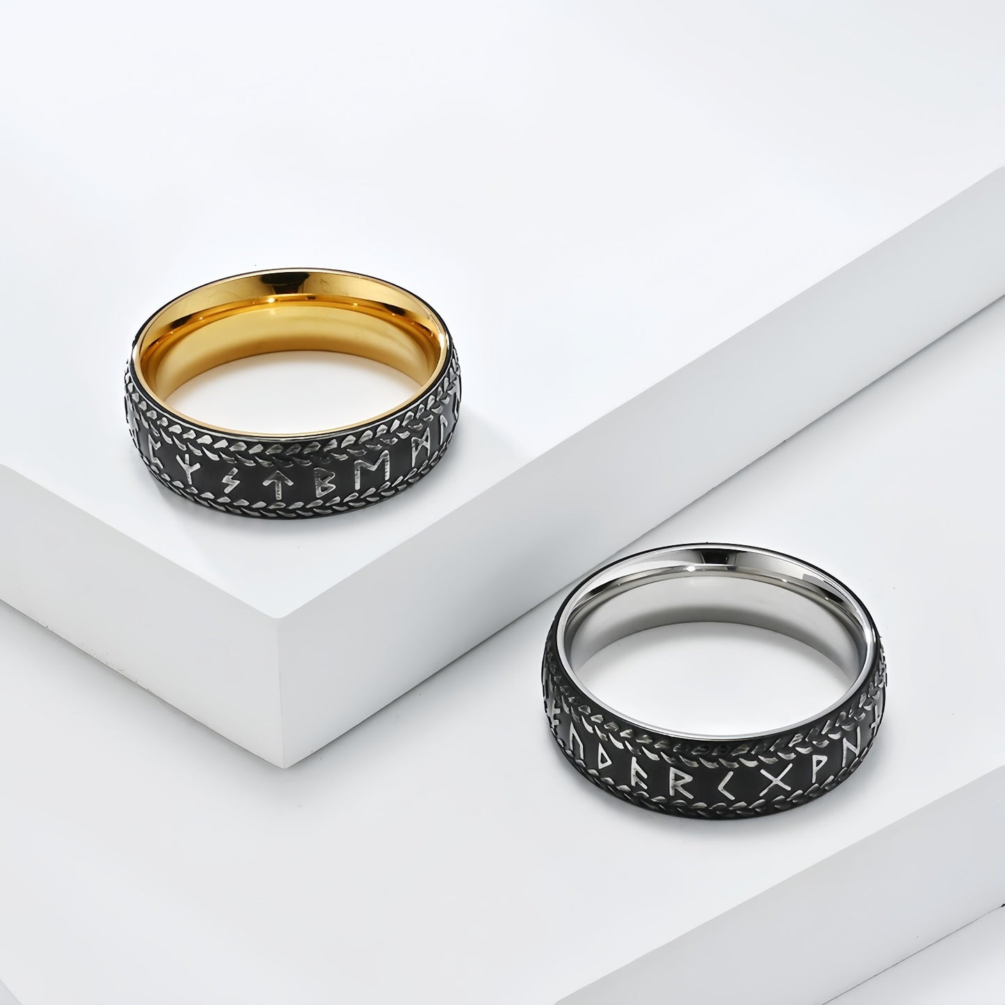 Men Norse Viking Rune Ring Engraved Protective Amulet Ancient Power Nordic Band R353