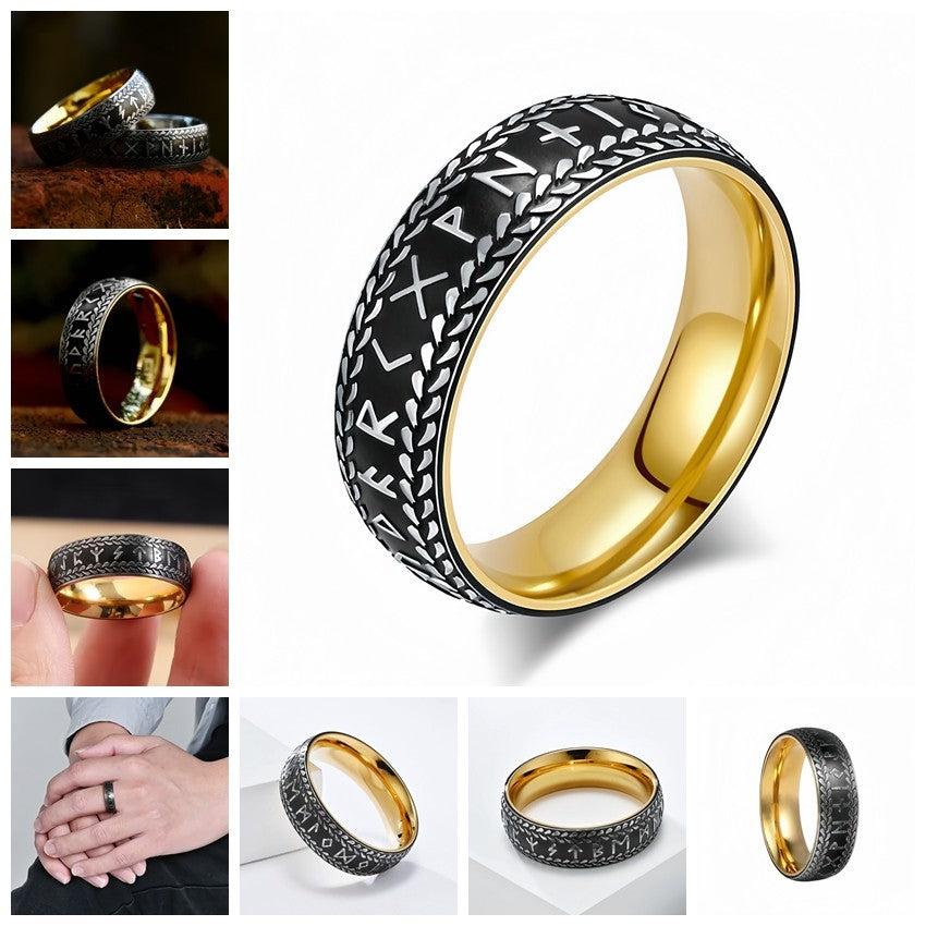 Men Norse Viking Rune Ring Engraved Protective Amulet Ancient Power Nordic Band R353