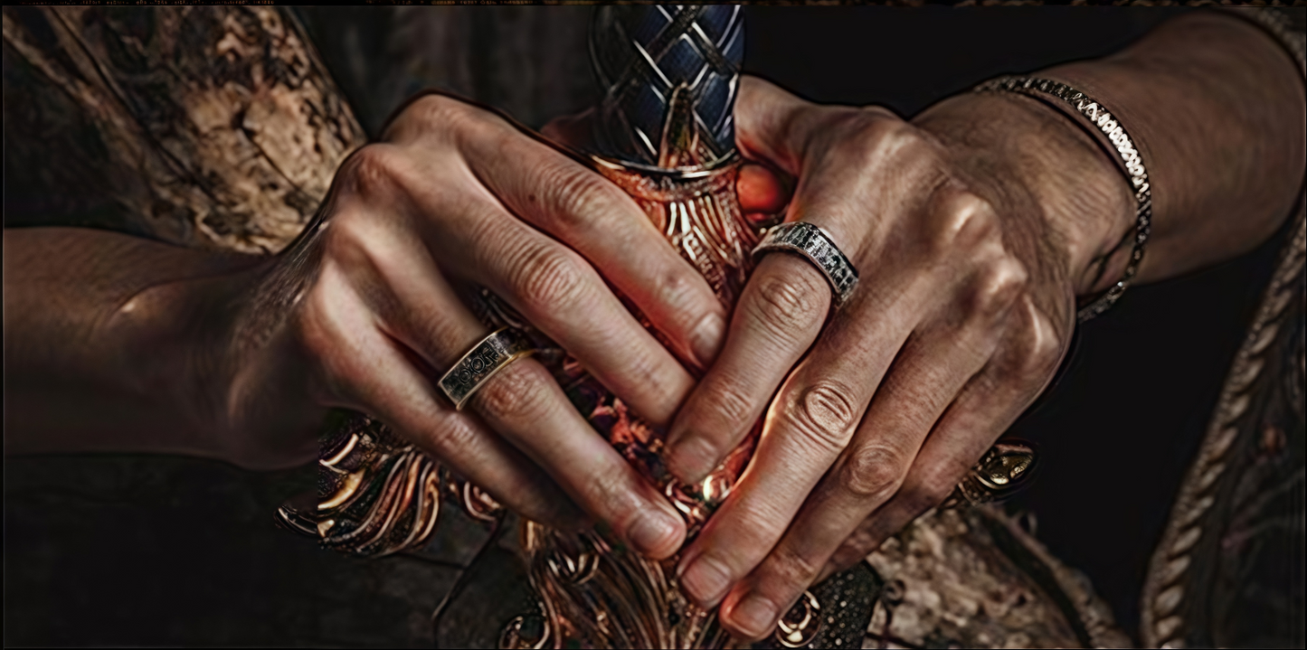 Men Vintage Norse Square Ring Dark Aesthetic Gothic Jewelry Totem Engraving Band R348