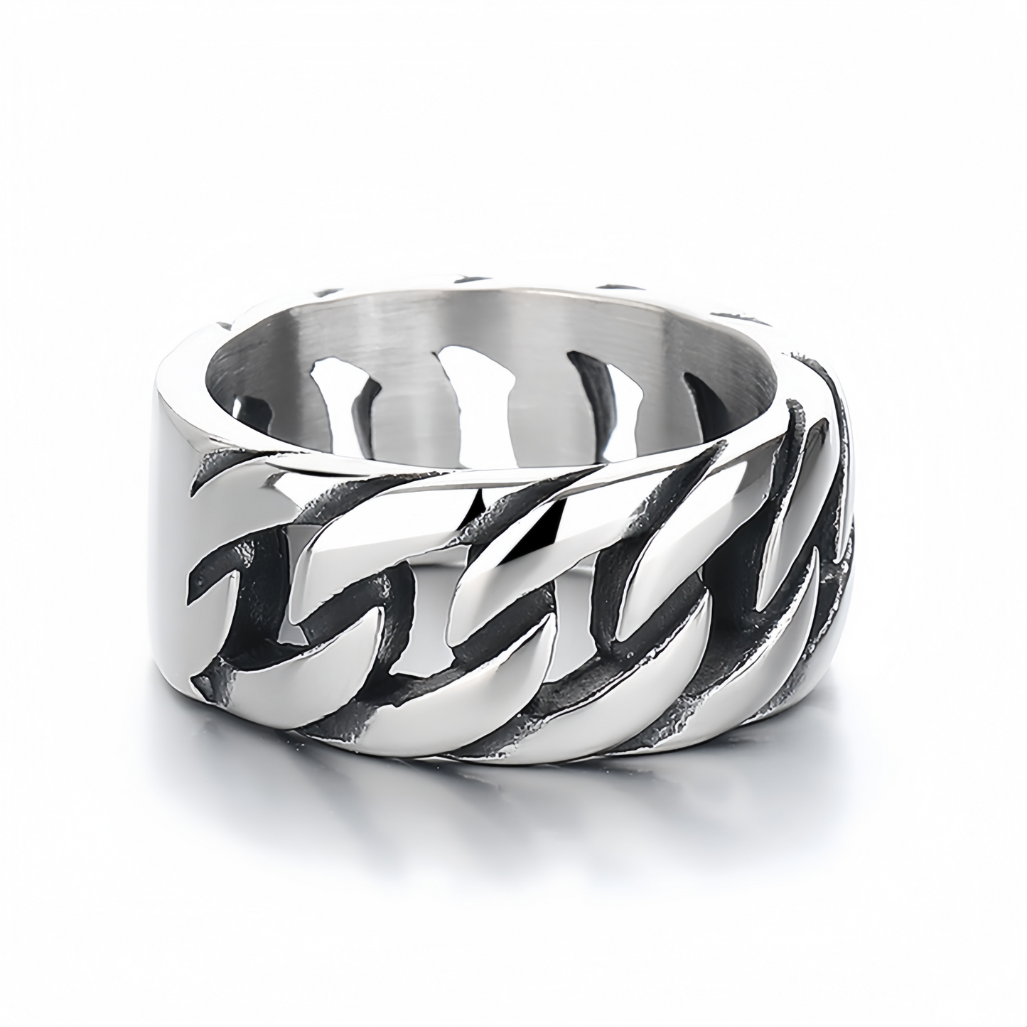 Men Cuban Link Chain Stainless Steel Rings Chunky Polished Band Biker Punk Style R215