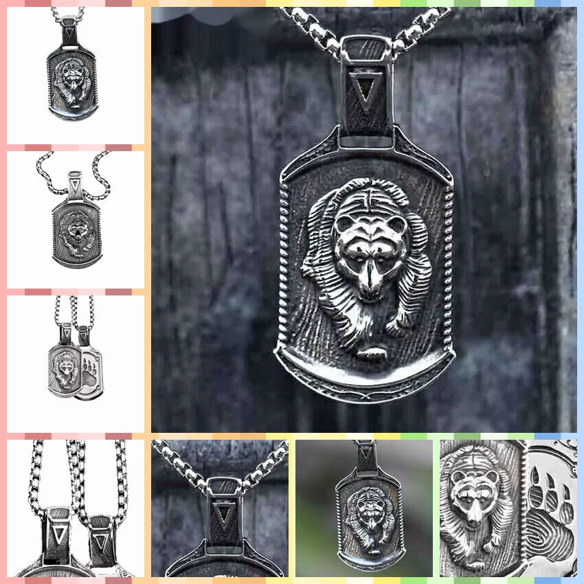 Men Icon of Power Grant Protection Muscular Bear Pendant Vintage Viking Necklace