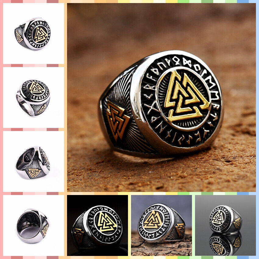 Men's Viking Valknut Ring Norse Runes Bravery Eternal Life Warrior's Spirit Band R273