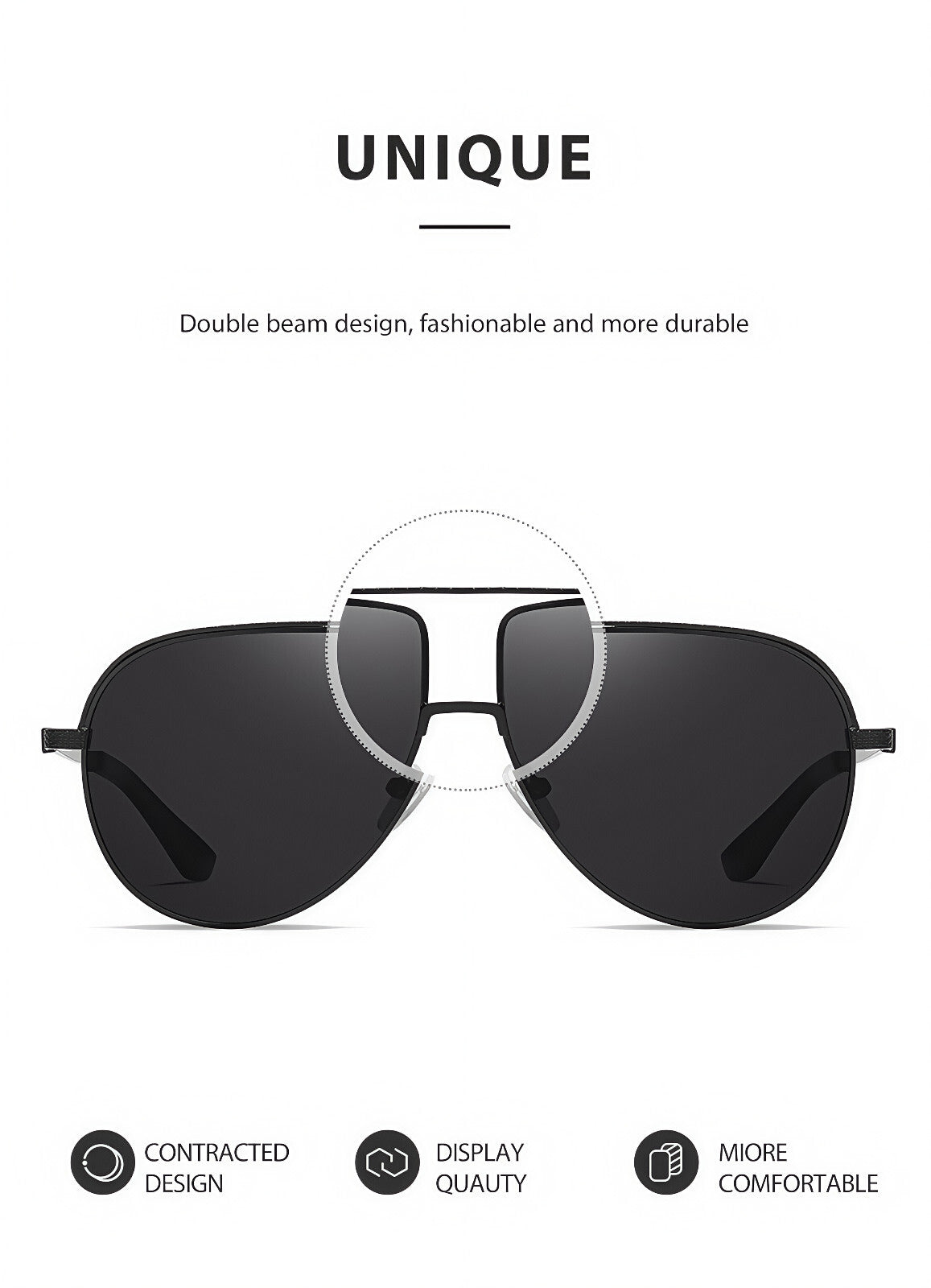 Men Flexible Temples Polarized Aviator Double Beam Anti-Glare Driving Sunglasses # JS8540