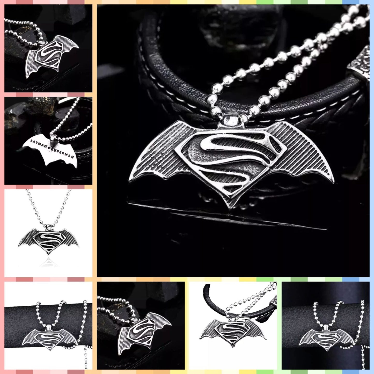 Men's Vintage Punk Batman Superman Pendant Necklace Heroic Strength Jewelry