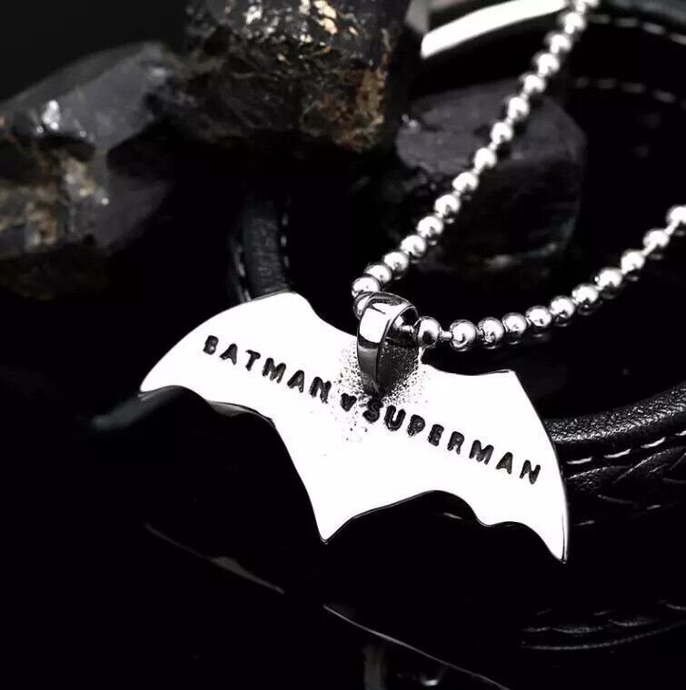 Men's Vintage Punk Batman Superman Pendant Necklace Heroic Strength Jewelry
