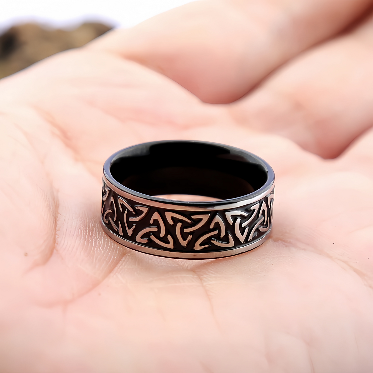 Men Viking-Inspired Celtic Trinity Knot Ring Band Symbol of Protection & Loyalty R292