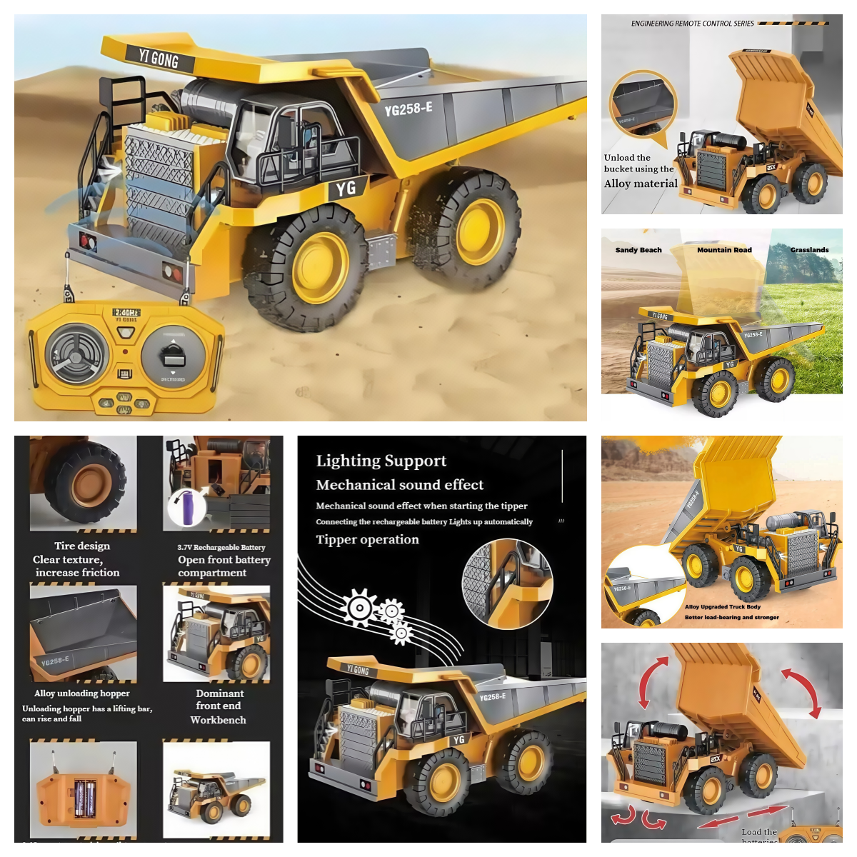 Remote Control Multi-Terrain Dump Truck Tipper Loader Bulldozer RC Toy Boys Gift
