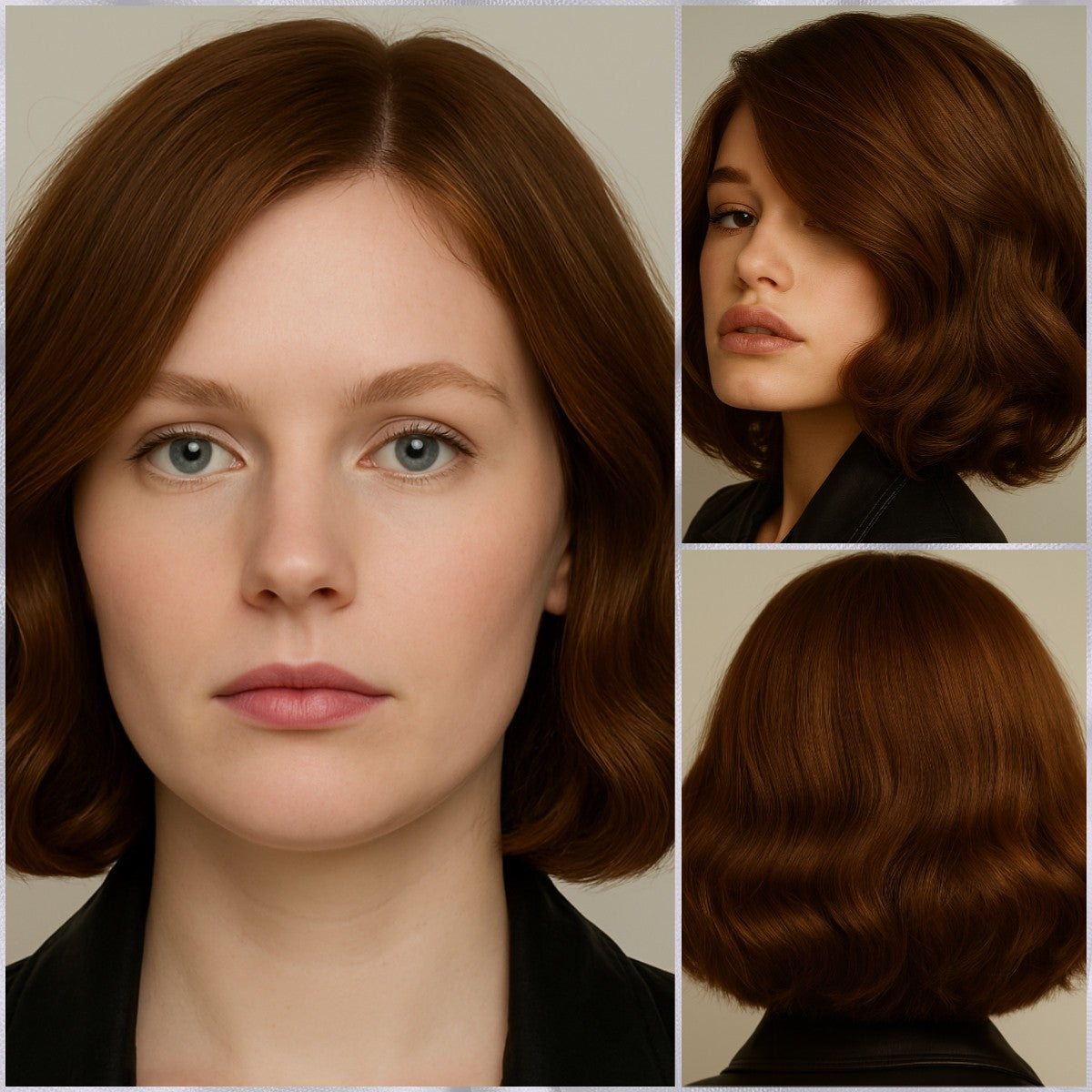 Women Daily Vintage Wavy Bob Wig Natural Looking Short Curly Hair with Side Part # 1444