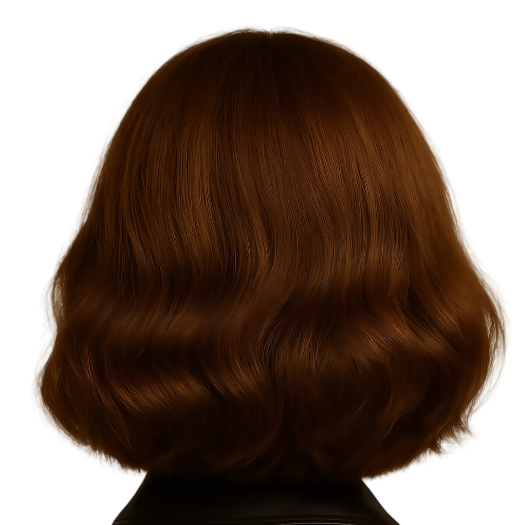 Women Daily Vintage Wavy Bob Wig Natural Looking Short Curly Hair with Side Part # 1444