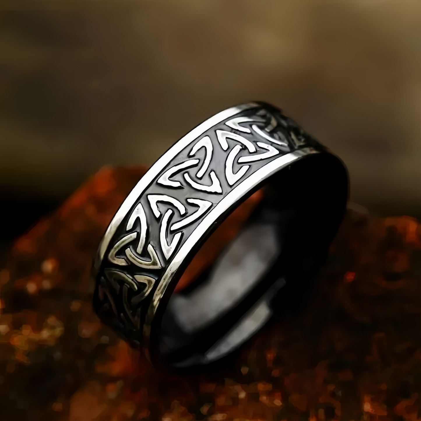 Men Viking-Inspired Celtic Trinity Knot Ring Band Symbol of Protection & Loyalty R292