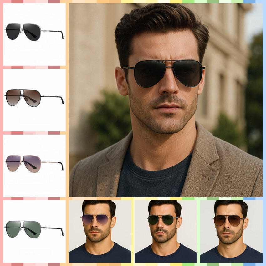 Men Flexible Temples Polarized Aviator Double Beam Anti-Glare Driving Sunglasses # JS8540