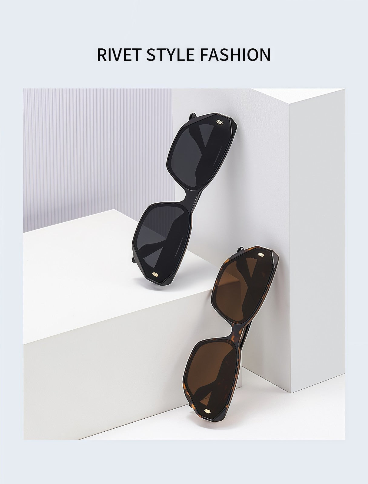 Women's Polarized Sunglasses Square Retro Rivet UV400 Anti-Glare Outdoor Driving # BC9103