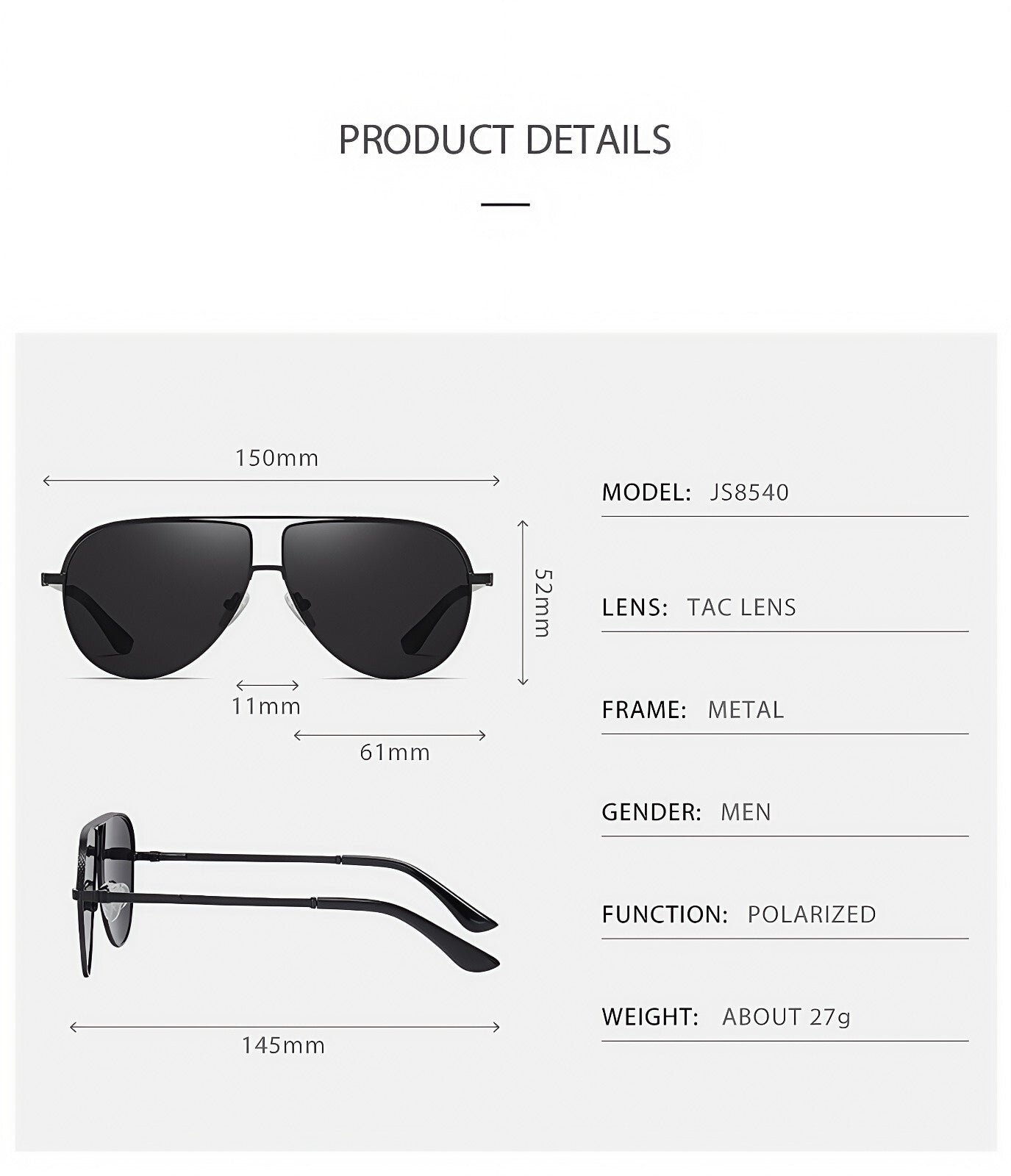 Men Flexible Temples Polarized Aviator Double Beam Anti-Glare Driving Sunglasses # JS8540