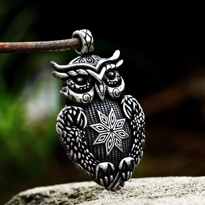 Men Jewellery Retro Stainless Steel Wise Owl Pendant Animal Totem Necklace Gifts