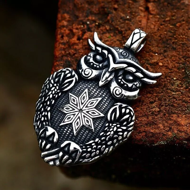Men Jewellery Retro Stainless Steel Wise Owl Pendant Animal Totem Necklace Gifts