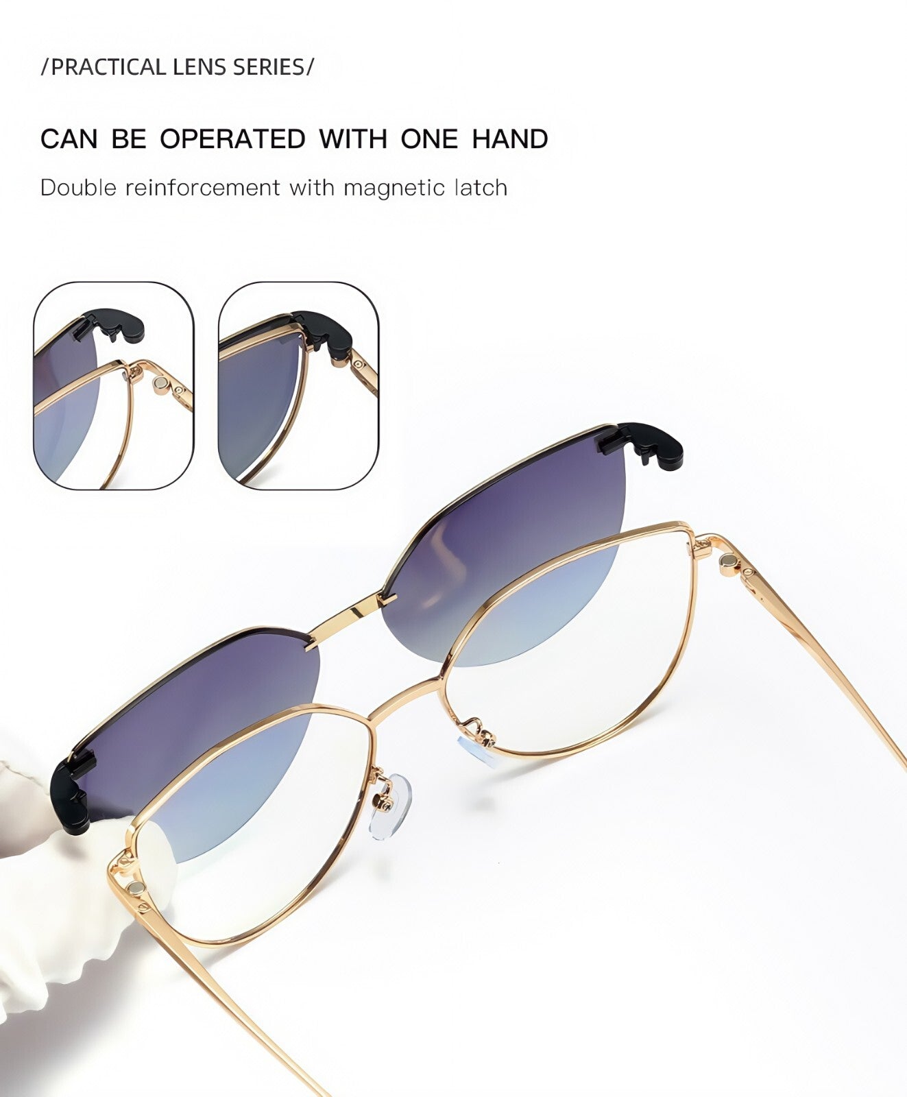 Women Cat Eye 2-in-1 Anti Blue Light UV400 Magnetic Clip-On Polarized Sunglasses # 95802
