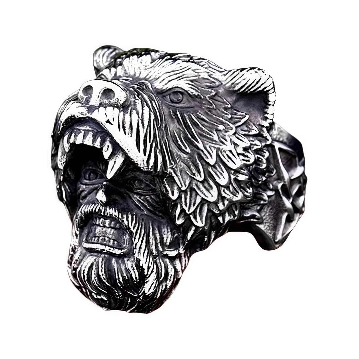 Men's Premium Norse Viking Ring Bear Head & Warrior Gothic Punk Style Biker Band # R96