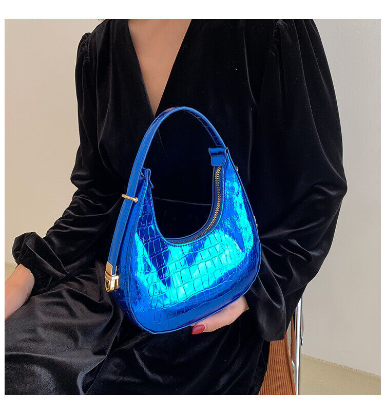 Women Fashion Trendy Bright Surface Crocodile Stripe Armpit Shoulder Bag