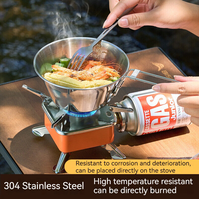 Camping Noodle Bowl Foldable Stainless Steel Hanging Cookware 300ml Outdoor