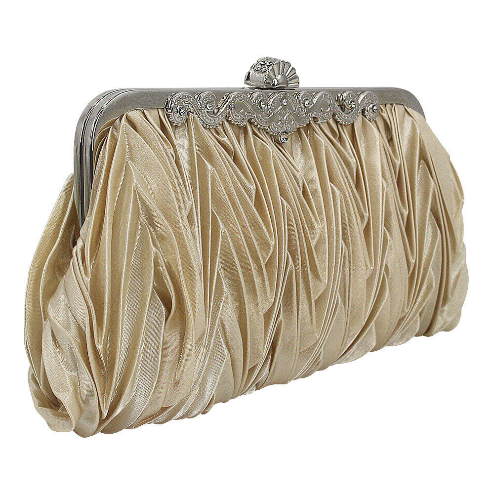 Women Satin Wedding Party Bag Bridal Cocktail Prom Pleated Dinner Evening Clutch